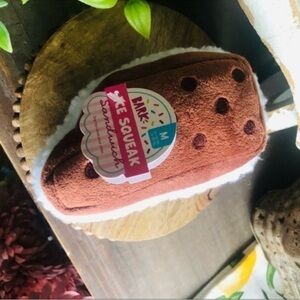 Bark Box Ice Cream Sandwich Plush Dog Toy Crinkle Squeaker NWT